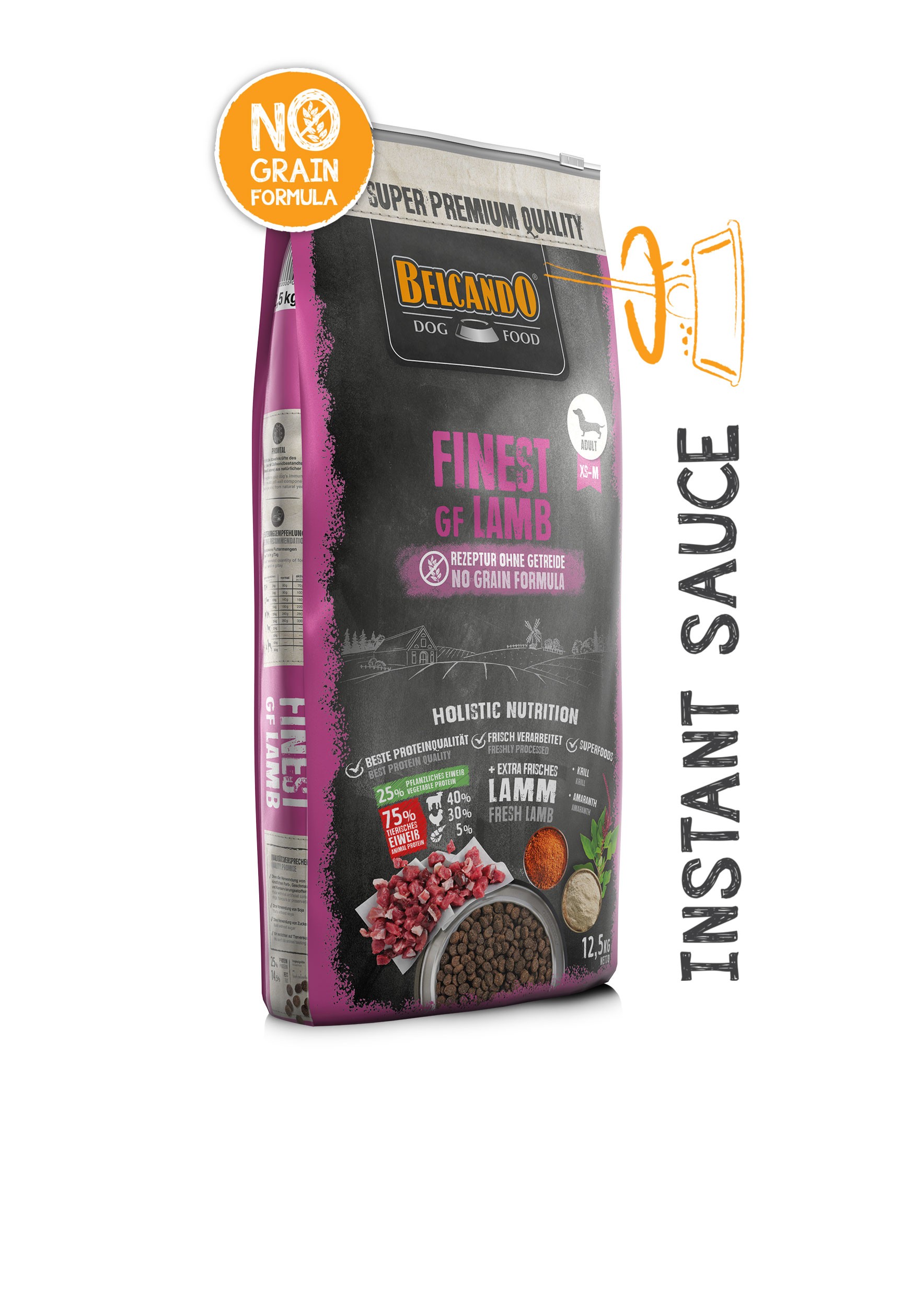 BELCANDO ADULT FINEST GRAIN FREE LAMB για ενήλικους εκλεκτικούς σκύλους μικρών και μεσαίων φυλών, με φρέσκο κρέας αρνιού  12,5kg